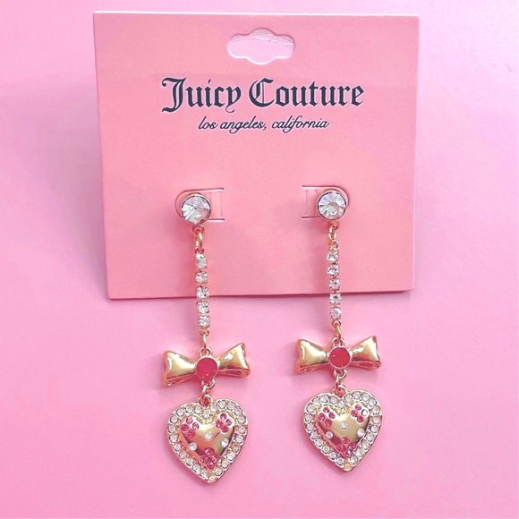 Juicy Couture Diamond Bow Heart Earrings